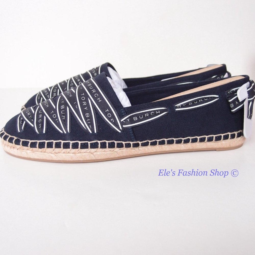 NIB Tory Burch Ribbon Woven Espadrille Flat NAVY US 7 7.5 8 8.5 9 AUTHENTTIC - Picture 9 of 16